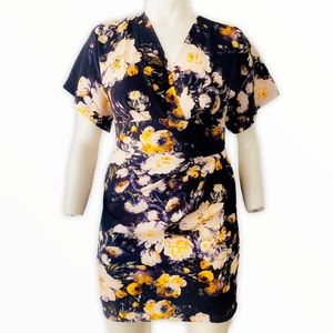 Closet‎ London Black-Yellow Floral Faux Wrap Dress